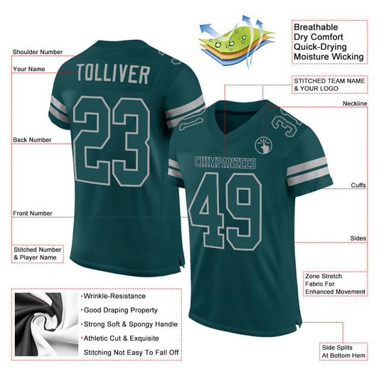 Custom Midnight Green Midnight Green-Gray Mesh Authentic Football Jersey - Sky-Custom