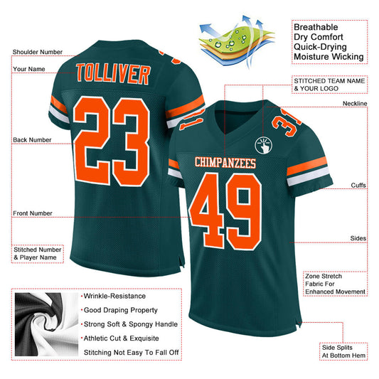 Custom Midnight Green Orange-White Mesh Authentic Football Jersey - Sky-Custom