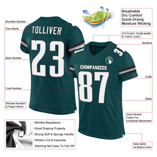 Custom Midnight Green White-Gray Mesh Authentic Football Jersey - Sky-Custom