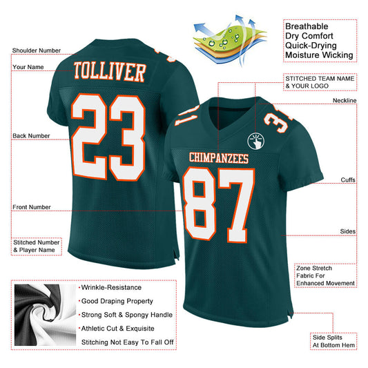 Custom Midnight Green White-Orange Mesh Authentic Football Jersey - Sky-Custom