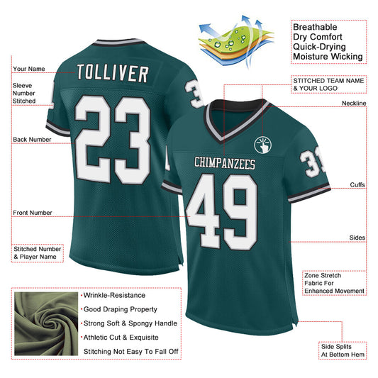 Custom Midnight Green Gray-Black Mesh Authentic Throwback Football Jersey - Sky-Custom