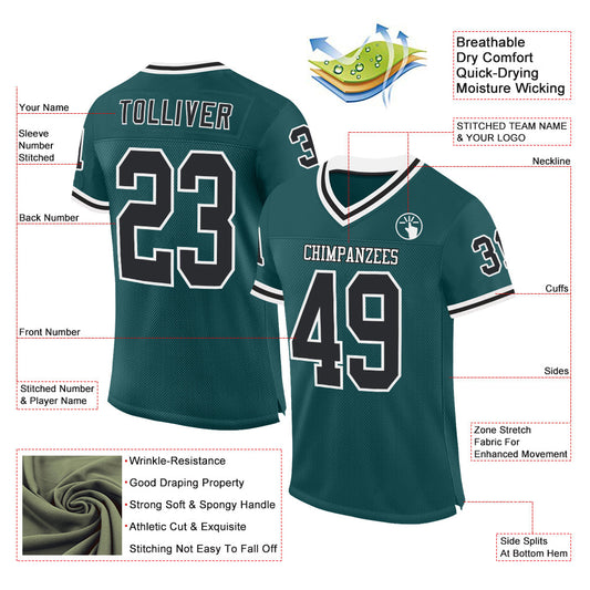 Custom Midnight Green Black-White Mesh Authentic Throwback Football Jersey - Sky-Custom