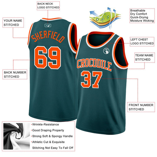 Custom Midnight Green Orange-White Authentic Basketball Jersey - Sky-Custom
