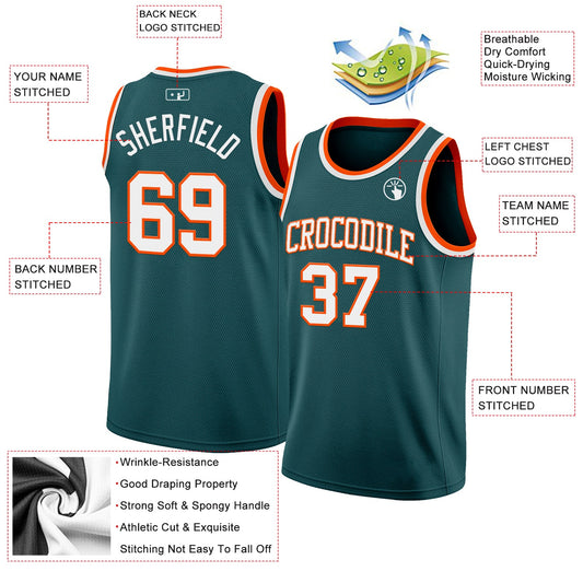 Custom Midnight Green White-Orange Authentic Basketball Jersey - Sky-Custom