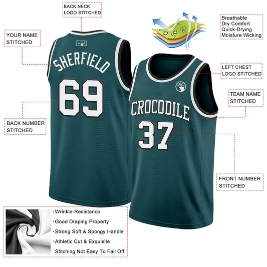 Custom Midnight Green White-Black Authentic Basketball Jersey - Sky-Custom