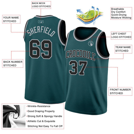 Custom Midnight Green Black-Gray Authentic Basketball Jersey - Sky-Custom