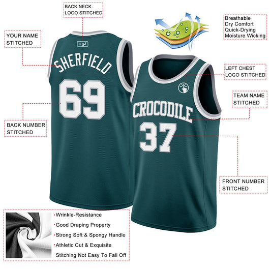 Custom Midnight Green White-Gray Authentic Basketball Jersey - Sky-Custom