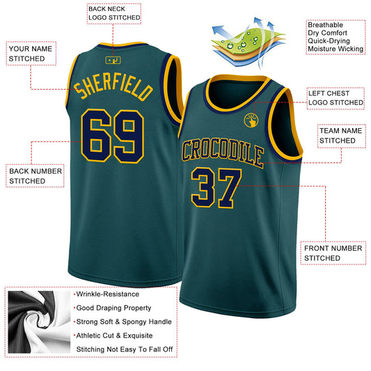 Custom Midnight Green Navy-Gold Authentic Basketball Jersey - Sky-Custom