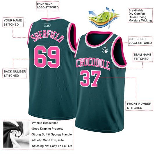 Custom Midnight Green Pink-White Authentic Basketball Jersey - Sky-Custom