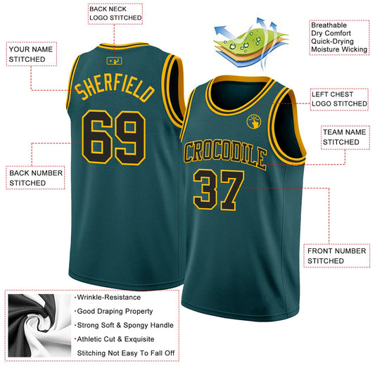Custom Midnight Green Black-Gold Authentic Basketball Jersey - Sky-Custom