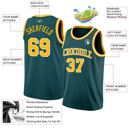 Custom Midnight Green Gold-White Authentic Basketball Jersey - Sky-Custom