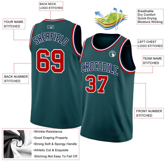 Custom Midnight Green Red White-Navy Authentic Basketball Jersey - Sky-Custom