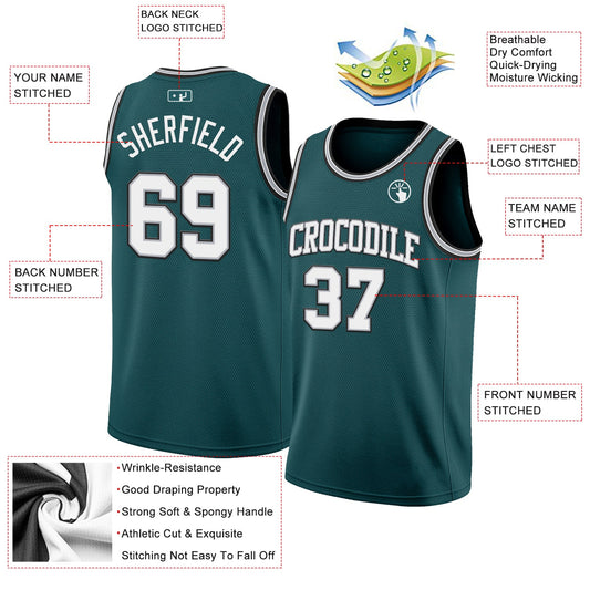 Custom Midnight Green White Gray-Black Authentic Basketball Jersey - Sky-Custom