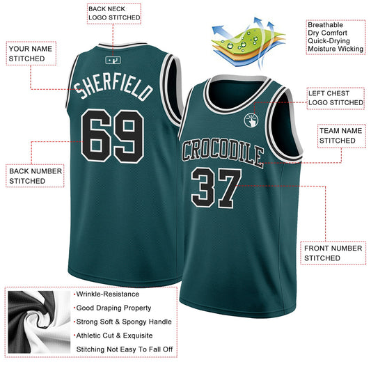 Custom Midnight Green Black-White Authentic Basketball Jersey - Sky-Custom