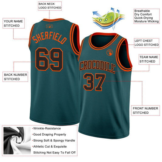 Custom Midnight Green Black-Orange Authentic Basketball Jersey - Sky-Custom