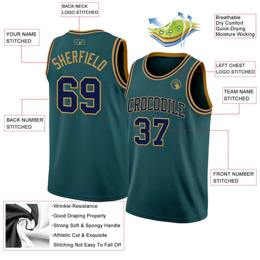 Custom Midnight Green Navy-Old Gold Authentic Basketball Jersey - Sky-Custom