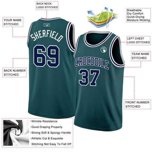 Custom Midnight Green Navy-White Authentic Basketball Jersey - Sky-Custom