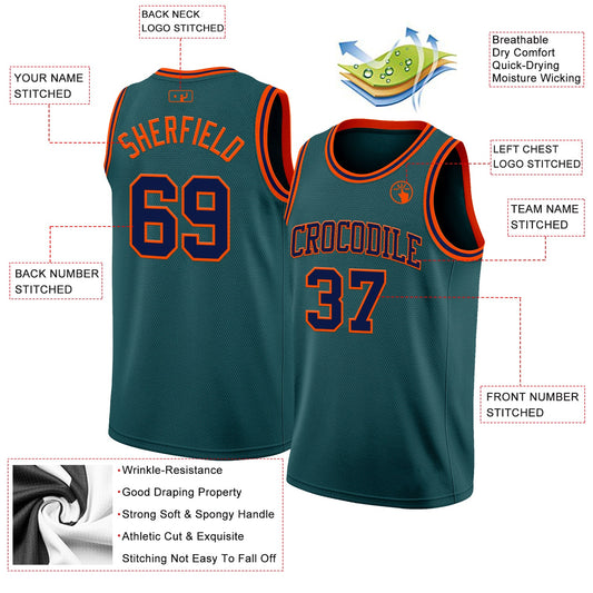 Custom Midnight Green Navy-Orange Authentic Basketball Jersey - Sky-Custom