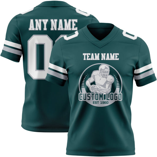 Custom Midnight Green White-Gray Mesh Authentic Football Jersey - Sky-Custom