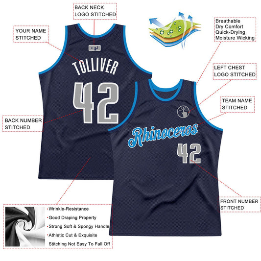 Custom Navy Gray-Blue Authentic Throwback Basketball Jersey - Sky-Custom