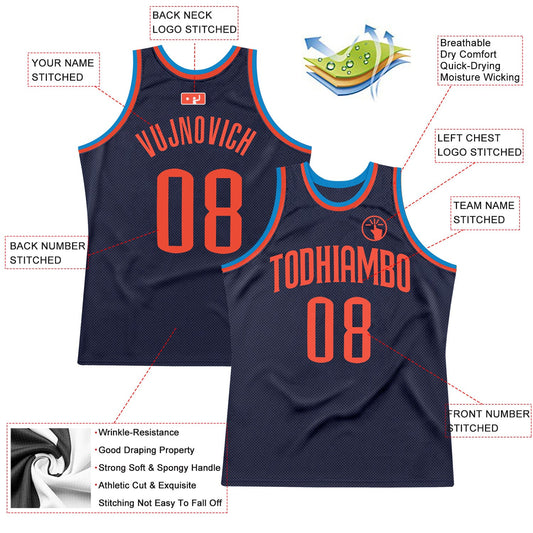 Custom Navy Orange-Blue Authentic Throwback Basketball Jersey - Sky-Custom