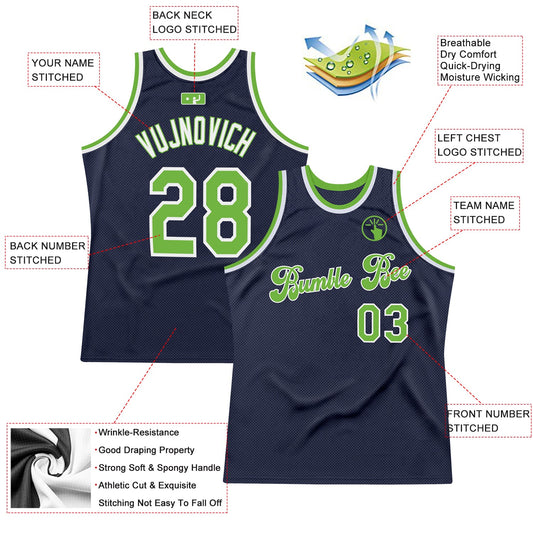 Custom Navy Neon Green-White Authentic Throwback Basketball Jersey - Sky-Custom