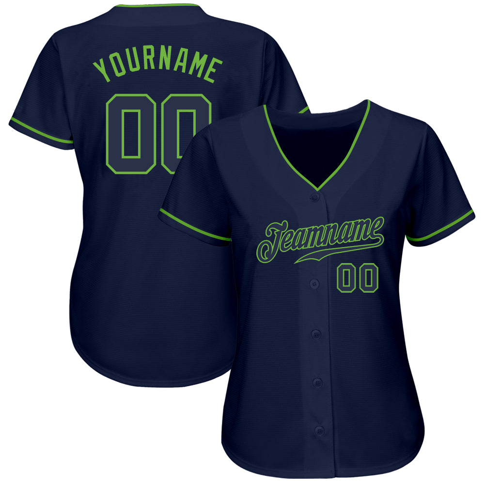Custom Navy Navy-Neon Green Authentic Baseball Jersey - Sky-Custom