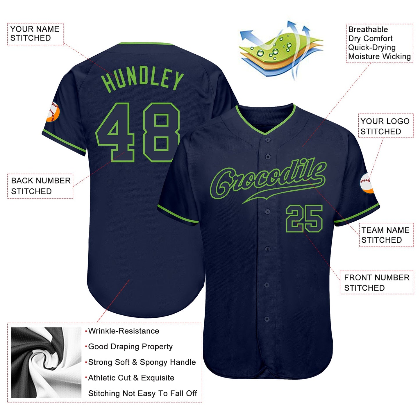 Custom Navy Navy-Neon Green Authentic Baseball Jersey - Sky-Custom