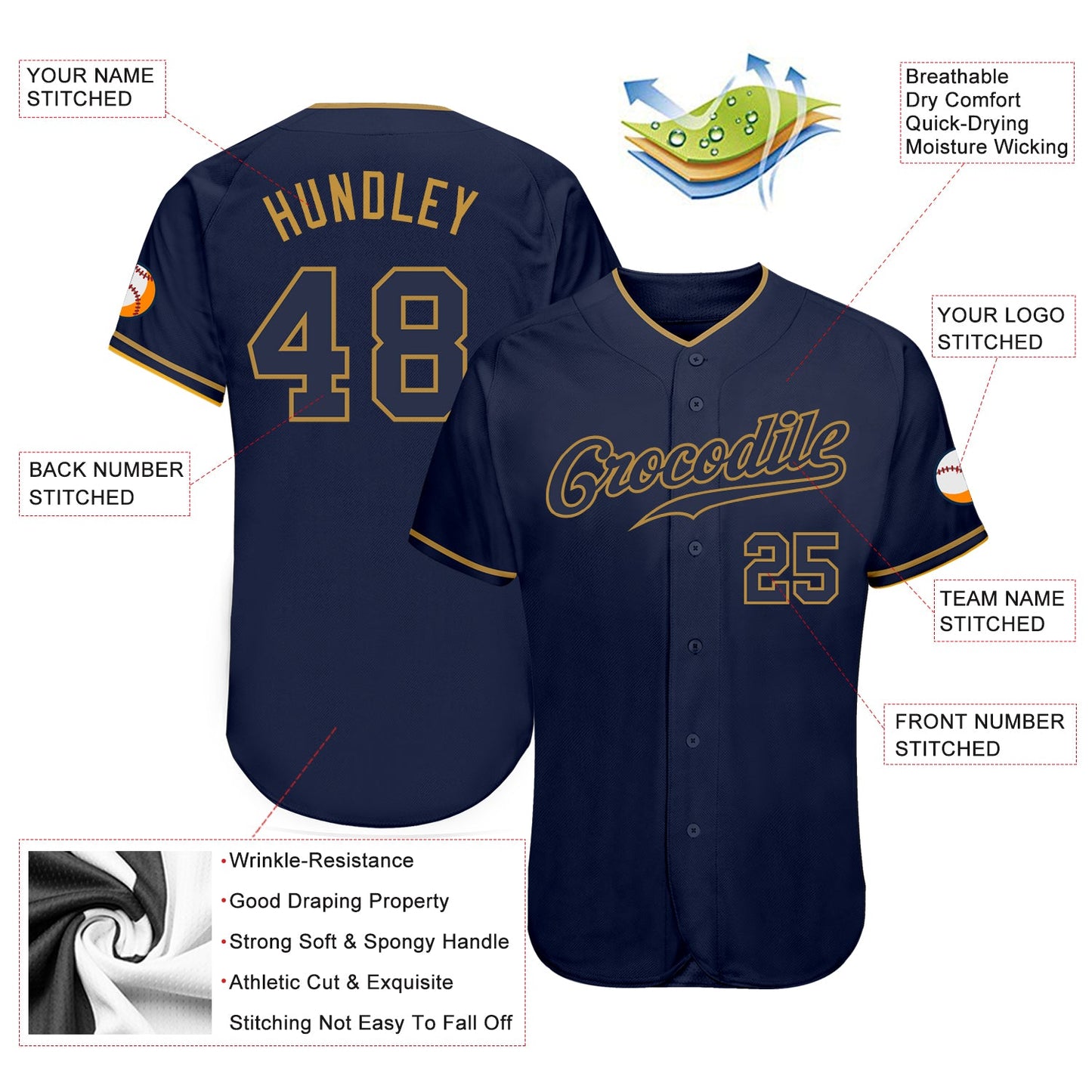 Custom Navy Navy-Old Gold Authentic Baseball Jersey - Sky-Custom