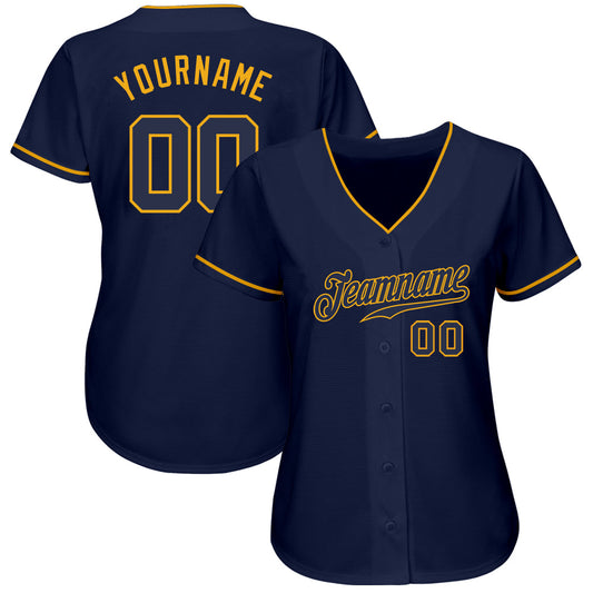 Custom Navy Navy-Gold Authentic Baseball Jersey - Sky-Custom