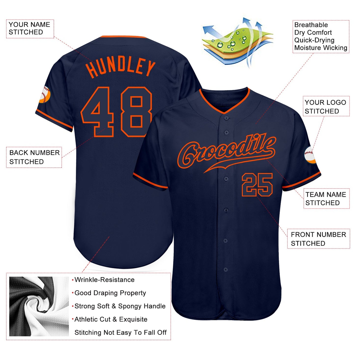 Custom Navy Navy-Orange Authentic Baseball Jersey - Sky-Custom