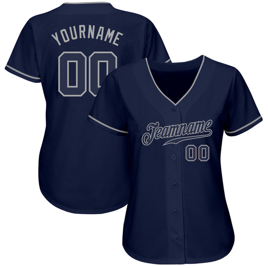 Custom Navy Navy-Gray Authentic Baseball Jersey - Sky-Custom