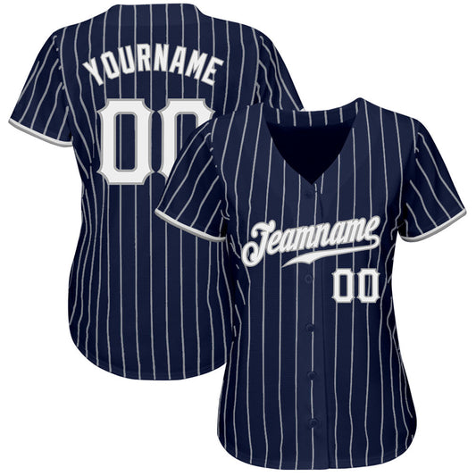Custom Navy White Pinstripe White-Gray Authentic Baseball Jersey - Sky-Custom