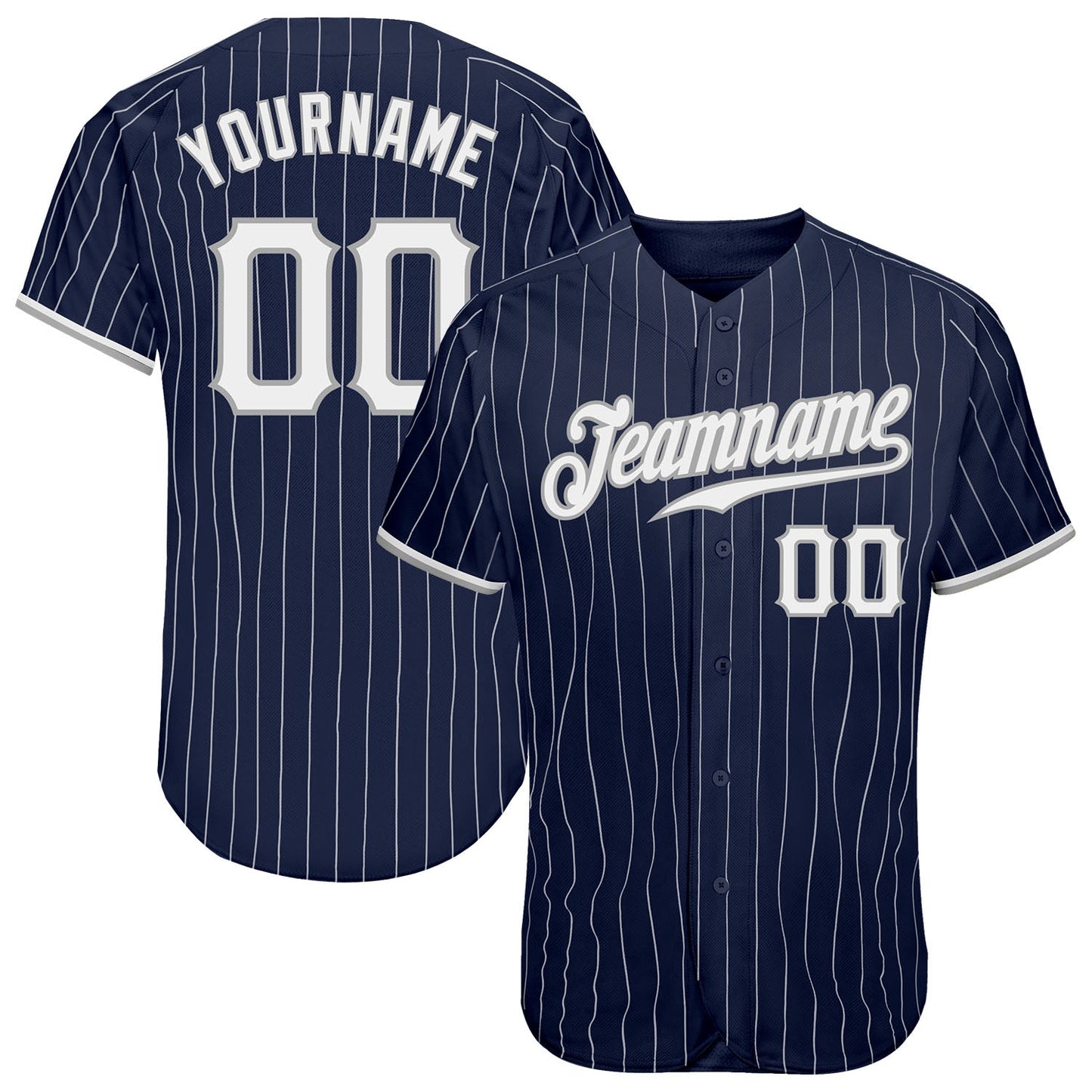 Custom Navy White Pinstripe White-Gray Authentic Baseball Jersey - Sky-Custom