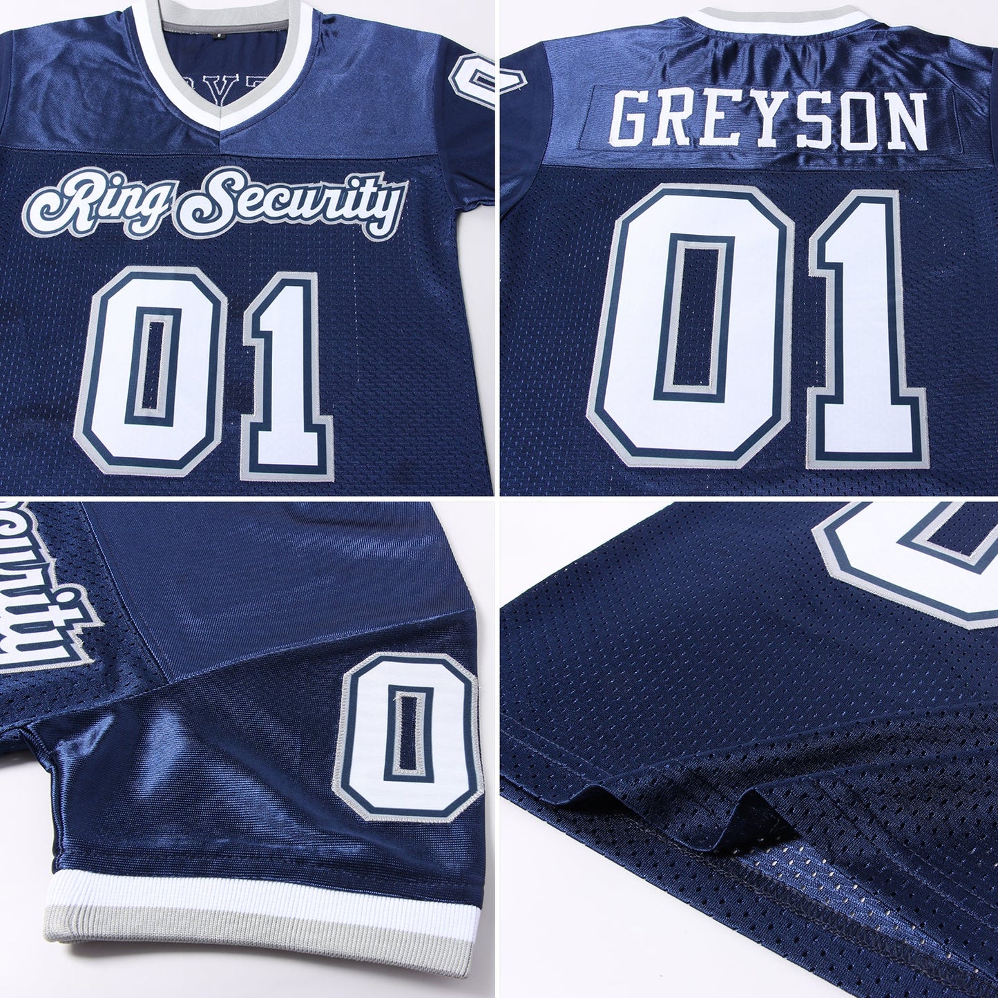 Custom Navy White-Gray Mesh Authentic Throwback Football Jersey - Sky-Custom