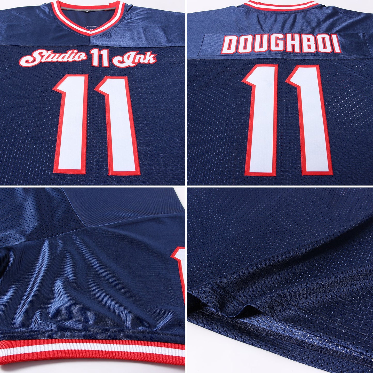 Custom Navy White-Red Mesh Authentic Throwback Football Jersey - Sky-Custom