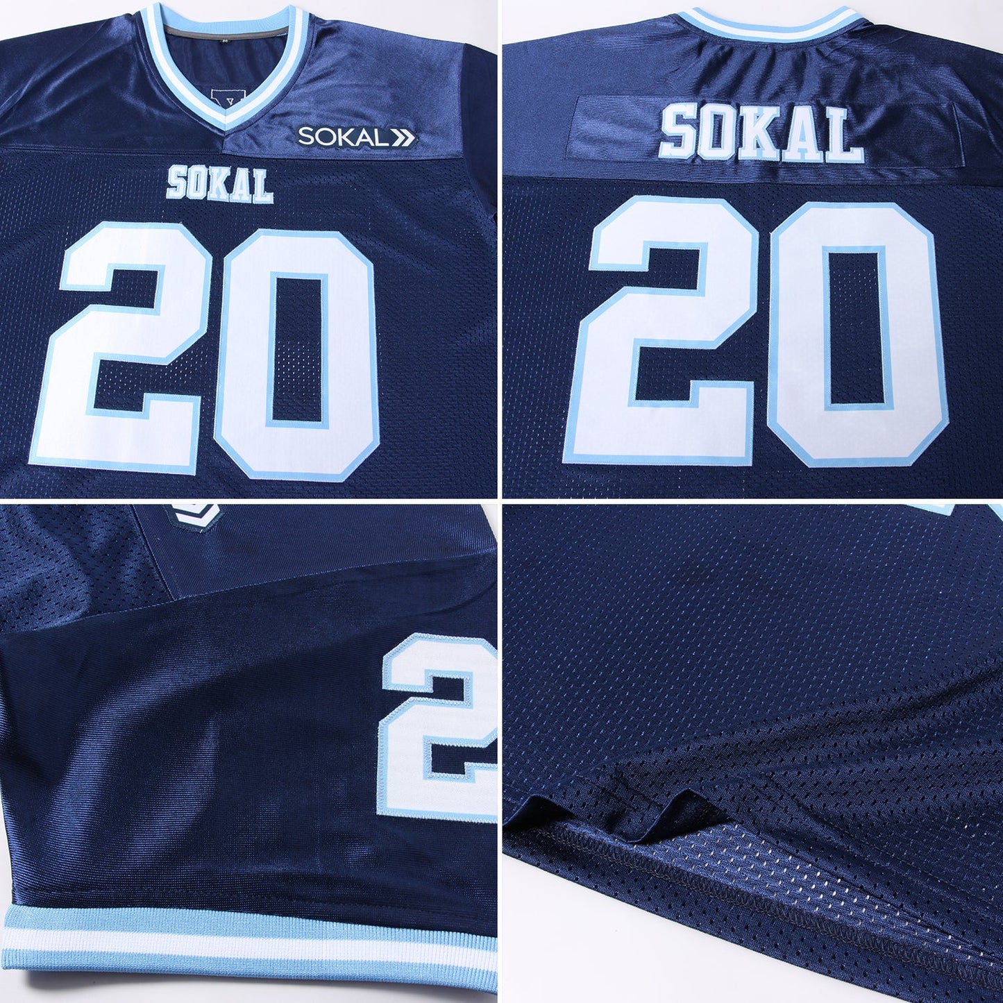 Custom Navy White-Light Blue Mesh Authentic Throwback Football Jersey - Sky-Custom