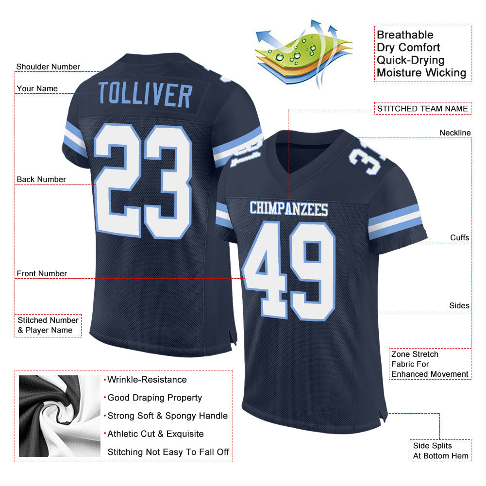 Custom Navy White-Light Blue Mesh Authentic Football Jersey - Sky-Custom