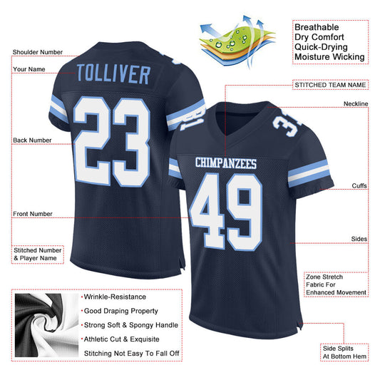 Custom Navy White-Light Blue Mesh Authentic Football Jersey - Sky-Custom