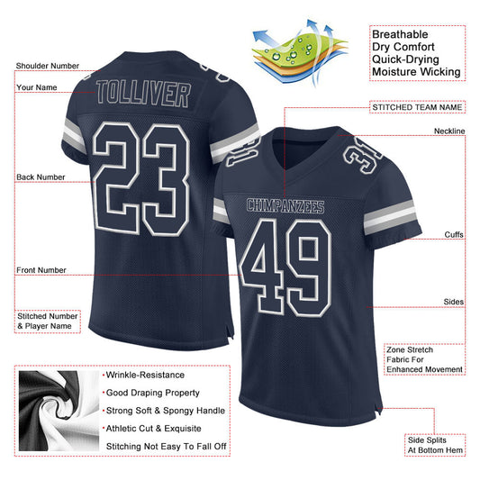Custom Navy Navy-White Mesh Authentic Football Jersey - Sky-Custom