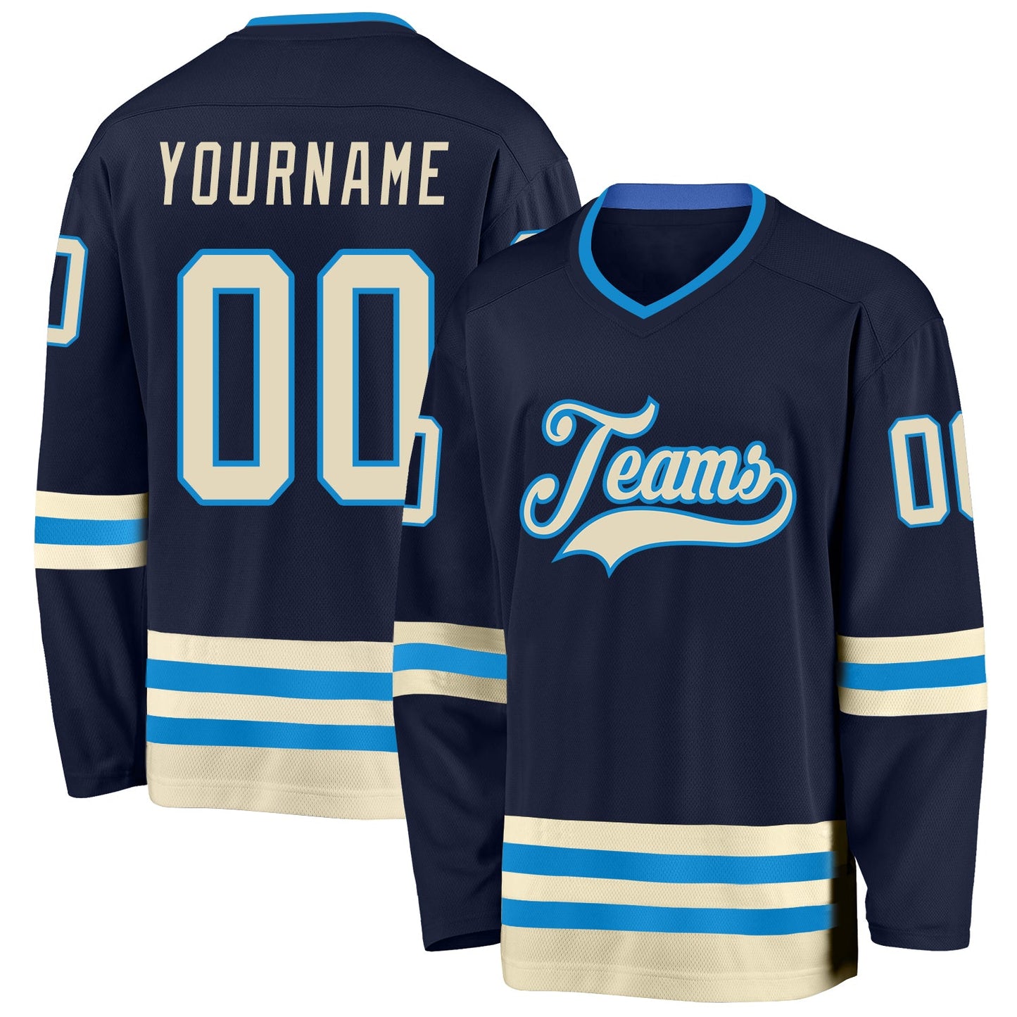 Custom Navy Cream-Blue Hockey Jersey - Sky-Custom