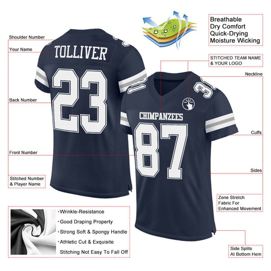 Custom Navy White-Gray Mesh Authentic Football Jersey - Sky-Custom