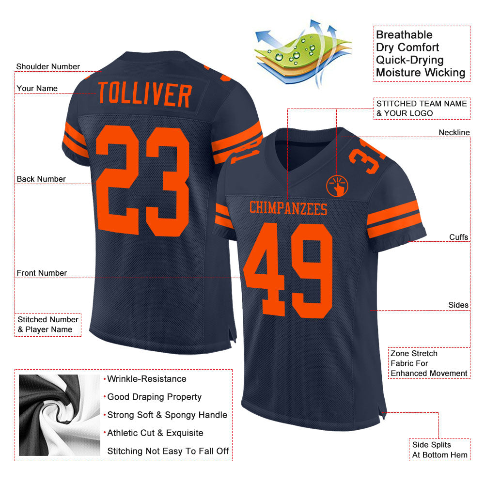 Custom Navy Orange Mesh Authentic Football Jersey - Sky-Custom