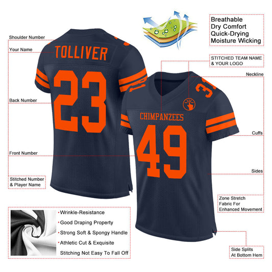 Custom Navy Orange Mesh Authentic Football Jersey - Sky-Custom