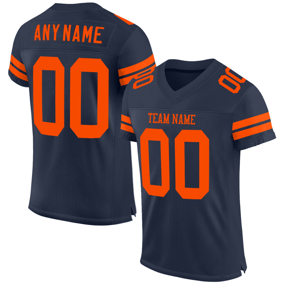 Custom Navy Orange Mesh Authentic Football Jersey - Sky-Custom