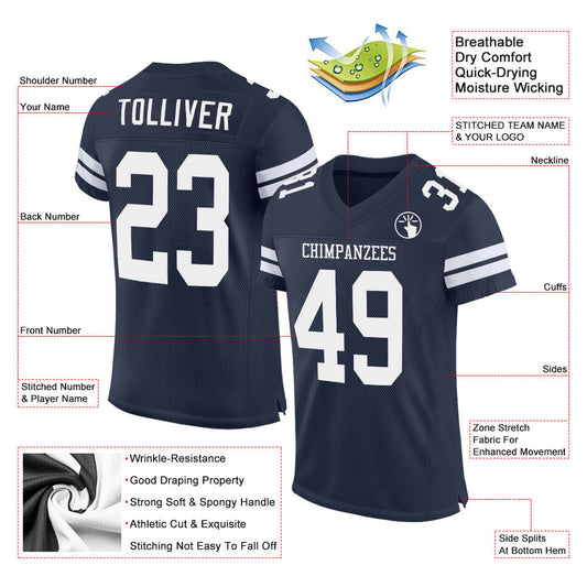 Custom Navy White Mesh Authentic Football Jersey - Sky-Custom
