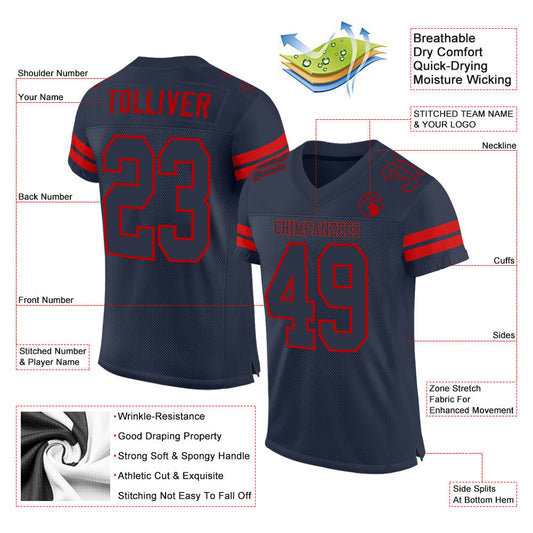 Custom Navy Navy-Red Mesh Authentic Football Jersey - Sky-Custom