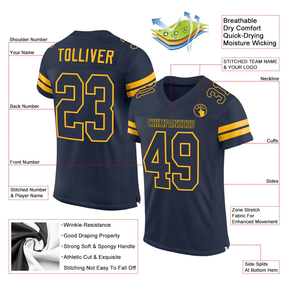 Custom Navy Navy-Gold Mesh Authentic Football Jersey - Sky-Custom