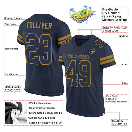 Custom Navy Navy-Old Gold Mesh Authentic Football Jersey - Sky-Custom