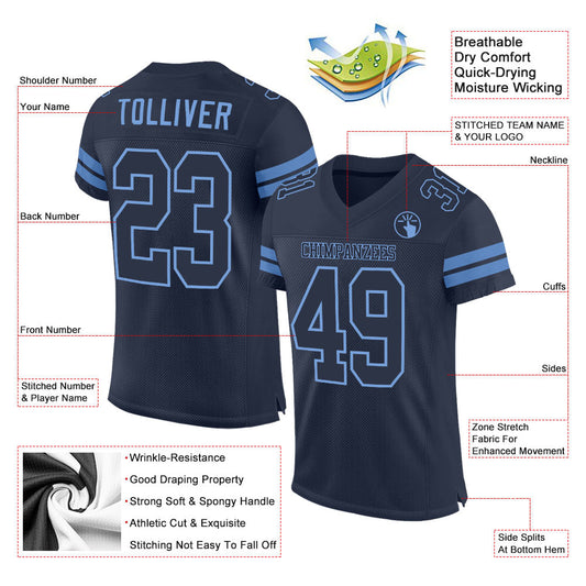 Custom Navy Navy-Light Blue Mesh Authentic Football Jersey - Sky-Custom